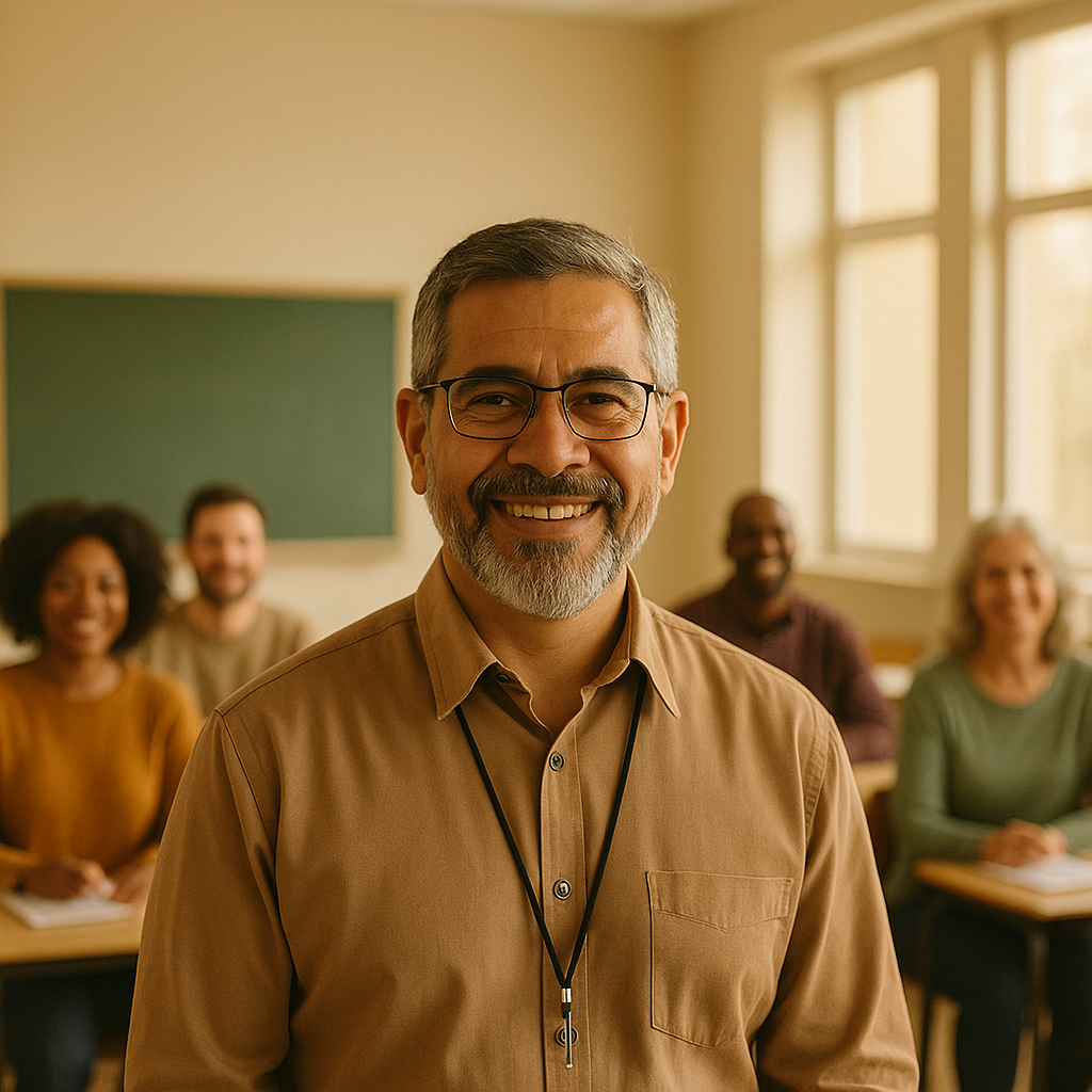 Educadores e alunos em sala de aula